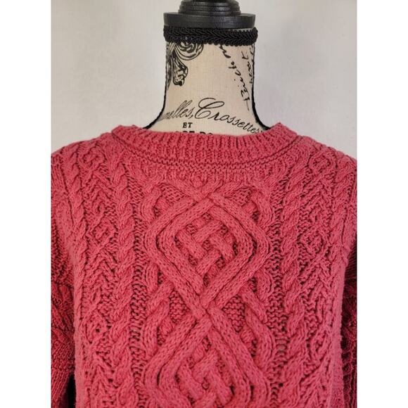 Vintage Express Sweater Womens SZ M Handknitted Fisherman Chunky Grandpa Pink - Picture 3 of 10
